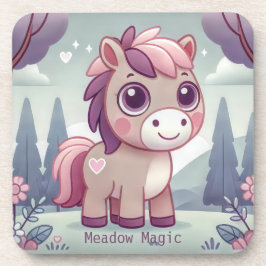 Cute Pink Purple Pony in Dreamy Meadow Bier Onderzetter
