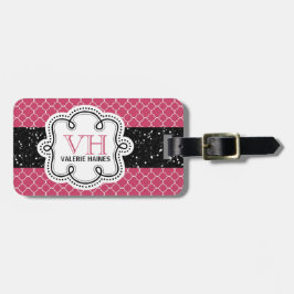 Cute Pink Quatrefoil en Faux Glitter Bagagelabel