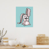 Cute Pink Rabbit Cartoon Poster (Keuken)