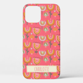 Cute Pink Rainbow Flowers Gepersonaliseerde naam iPhone 12 Hoesje
