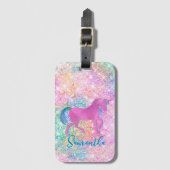 Cute Pink Rainbow unicorn Glitter monogram Bagagelabel (Voorkant (verticaal))