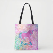 Cute Pink Rainbow unicorn Glitter monogram Draagtas (Voorkant)