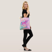 Cute Pink Rainbow unicorn Glitter monogram Draagtas (Op model)