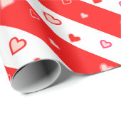 Cute Pink & Red Heart Confetti op strips Cadeaupapier (Rol Hoek)