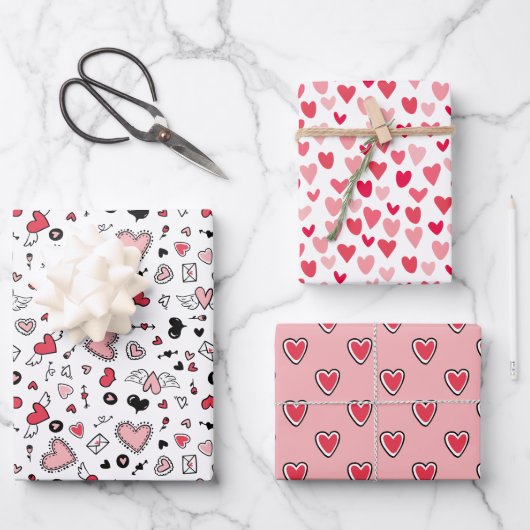 Cute Pink Red Heart Pattern Love Valentijnsdag Inpakpapier Vel (Voorkant)