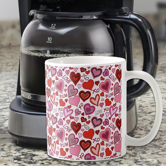 Cute Pink Red Hearts Blush Love Pattern Koffiemok