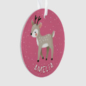 Cute Pink Reindeer Kid`s Name Christmas Ornament (voorkant)