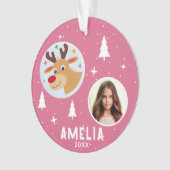 Cute Pink Reindeer Kid`s Name Photo Christmas (devant)