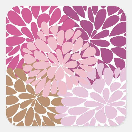 Cute Pink Retro Floral Vierkante Sticker (Voorkant)