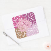 Cute Pink Retro Floral Vierkante Sticker (Envelop)
