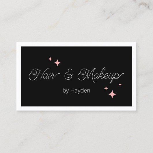 Cute Pink Retro Stars Script Black Beauty Visitekaartje (Voorkant)