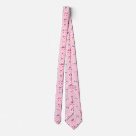 Cute Pink Ribbon and Gingham Sweet Girly Pattern Stropdas (Achterkant)