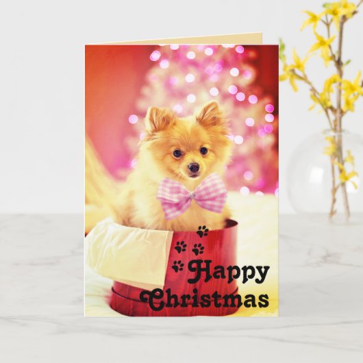 Cute Pink Ribbon Puppy & Happy kerstkaart Kaart (Gele Bloem)