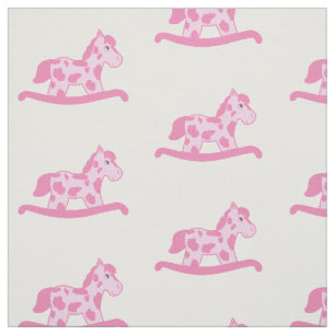 Cute Pink Rocking Horse Pattern op White Stof