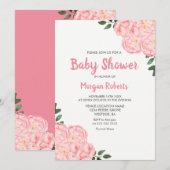 Cute Pink Rose Baby shower Uitnodiging (Voorkant / Achterkant)
