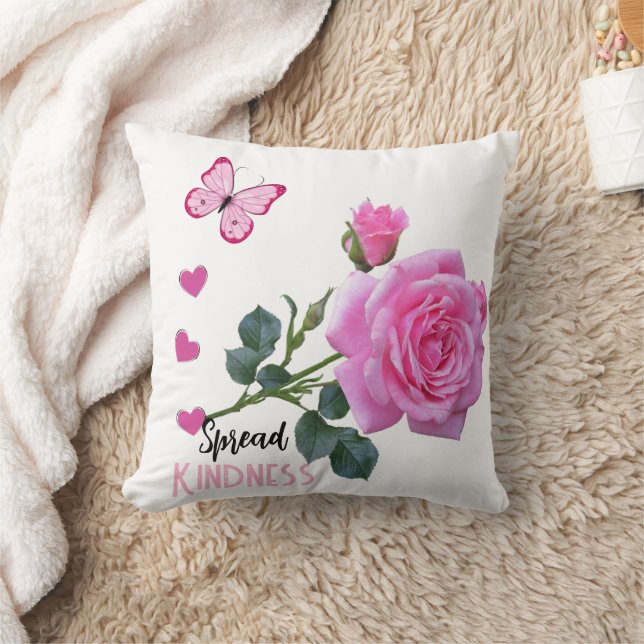 Cute Pink Rose Butterfly Hearts Throw Pillow Kind Kussen (Deken)