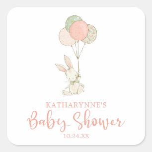 Cute Pink Rustic Floral Bunny Baby shower Vierkante Sticker