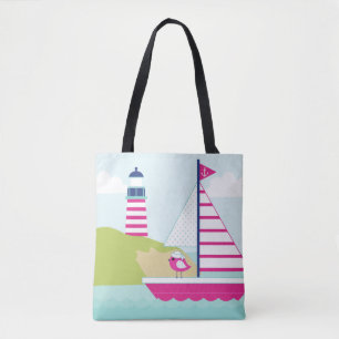 Cute Pink Sail Boat en Lighthouse Draagtas