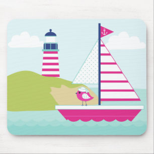 Cute Pink Sail Boat en Lighthouse Muismat