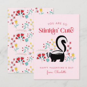 Cute Pink Skunk Classroom Valentijn Notitiekaartje