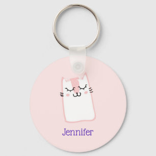 Cute Pink Sleeping Kitty Cat Custom Sleutelhanger
