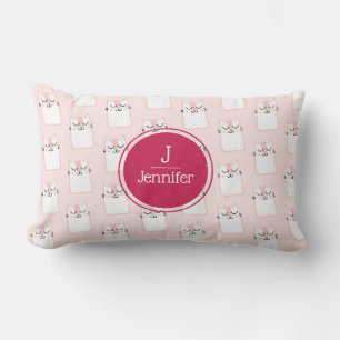 Cute Pink Sleeping Kitty Cat Monogram Kussen