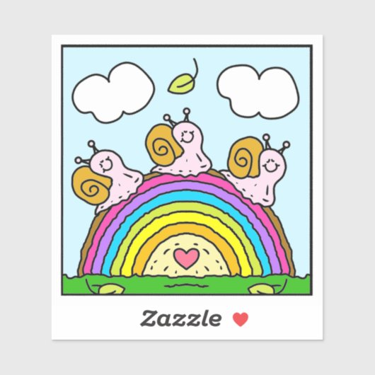 Cute Pink Snails Crossing Rainbow Log Vinyl Sticker (Vel)