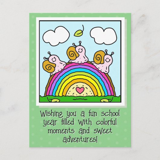 Cute Pink Snails Rainbow Log Back To School Briefkaart (Voorkant)