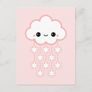 Cute Pink Snow Cloud Briefkaart