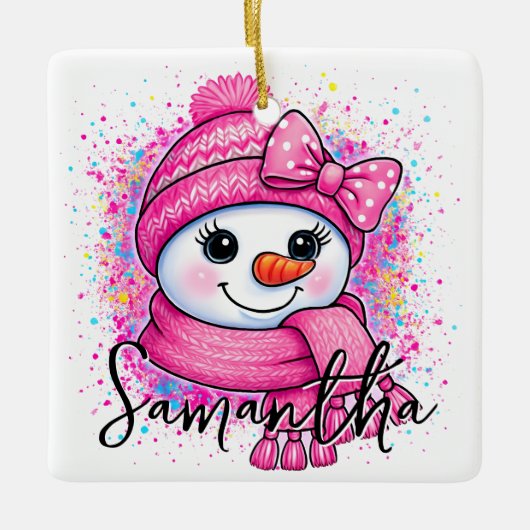 Cute Pink Snowgirl Photo Keramisch Ornament (Voorkant)