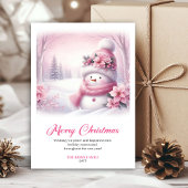 Cute pink snowman Christmas greeting card for kids Feestdagenkaart