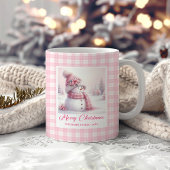 Cute Pink Snowman Christmas Mug Winter Kids Gift