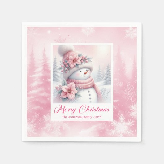 Cute Pink Snowman Christmas Scene Kids Holiday Servet (Voorkant)