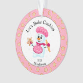 Cute Pink Snowman Cookie Baker Name Kerstmis Ornament (voorkant)