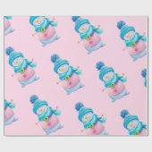 Cute Pink Snowman Kinder kerst Cadeaupapier (Vlak)