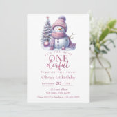 Cute Pink Snowman Winter Birthday Invitation (Debout devant)