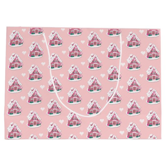 Cute Pink Snowy Gingerbrood House Groot Cadeauzakje (Achterkant)