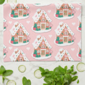 Cute Pink Snowy Gingerbrood House Theedoek (Gevouwen)