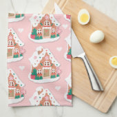 Cute Pink Snowy Gingerbrood House Theedoek (Quarter Fold)