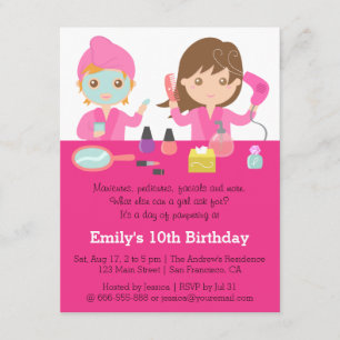 Cute Pink Spa Birthday Party Invitation Kaart