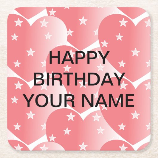 Cute Pink Star Pattern Vierkante Kartonnen Onderzetter (Voorkant)