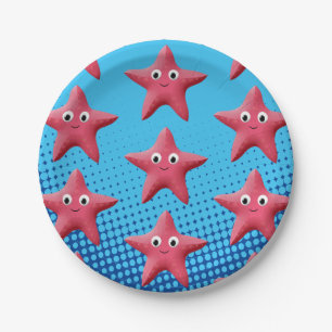 Cute Pink Starfish Blue Ocean Papieren Bordje
