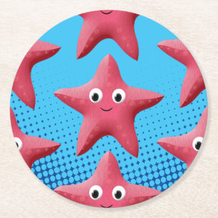 Cute Pink Starfish Blue Ocean Ronde Kartonnen Onderzetter