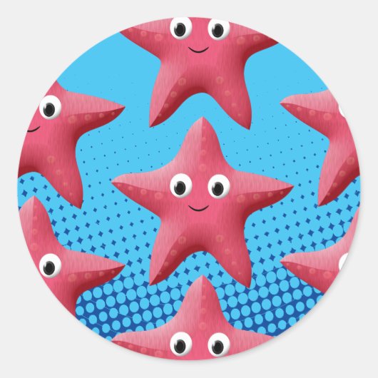 Cute Pink Starfish Blue Ocean Ronde Sticker (Voorkant)