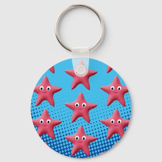 Cute Pink Starfish Blue Ocean Sleutelhanger (Voorkant)