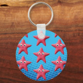 Cute Pink Starfish Blue Ocean Sleutelhanger (Voorkant)