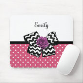 Cute Pink Stippen Paars Roos Chevron Bow en naam Muismat (Met muis)