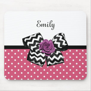 Cute Pink Stippen Paars Roos Chevron Bow en naam Muismat