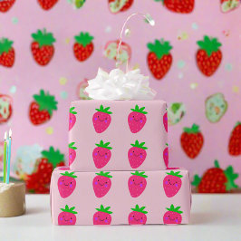Cute Pink Strawberries Birthday Party Girly Kids Cadeaupapier