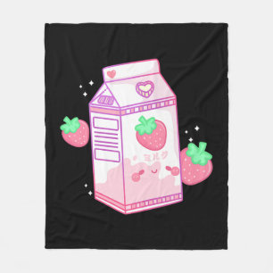 Cute Pink Strawberry Milk Japanese Kawaii Retro Fleece Deken